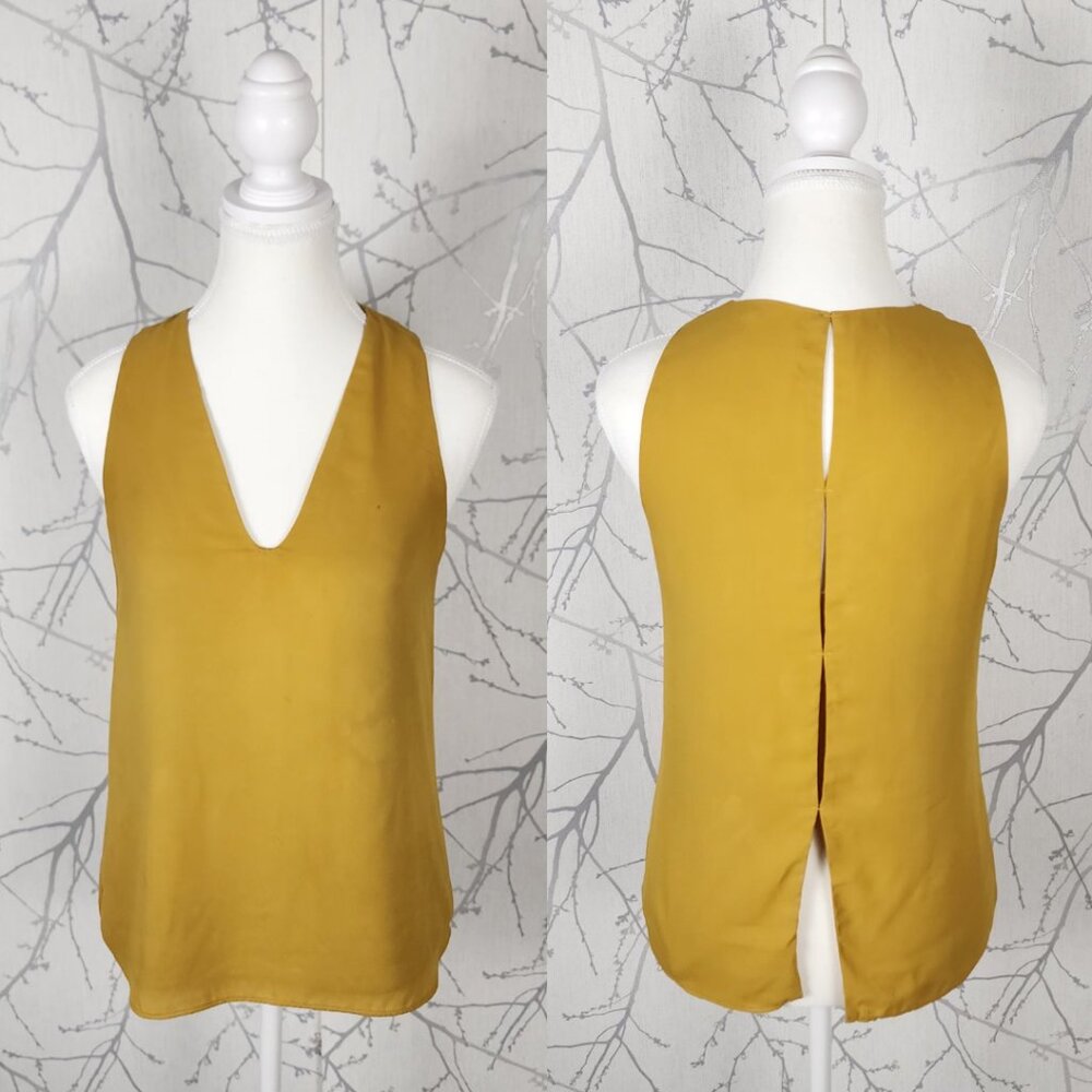 Babaton Mustard Yellow V-Neck Open Back Tank